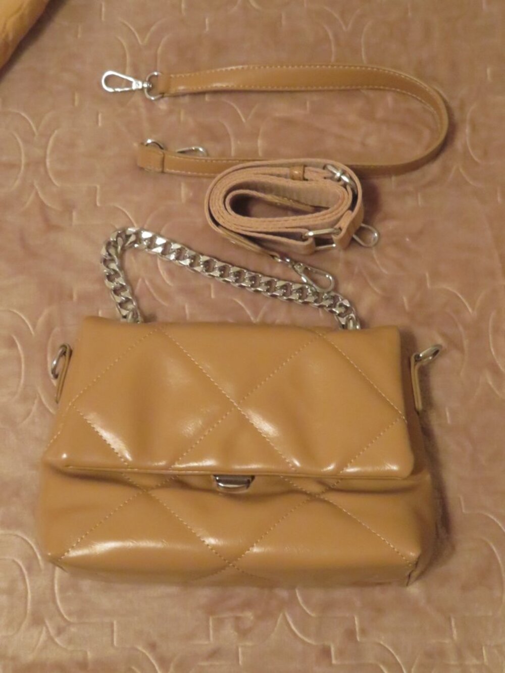Madison West Los Angeles Camel 3 way Purse Crossbody Shoulder Bag Chain New